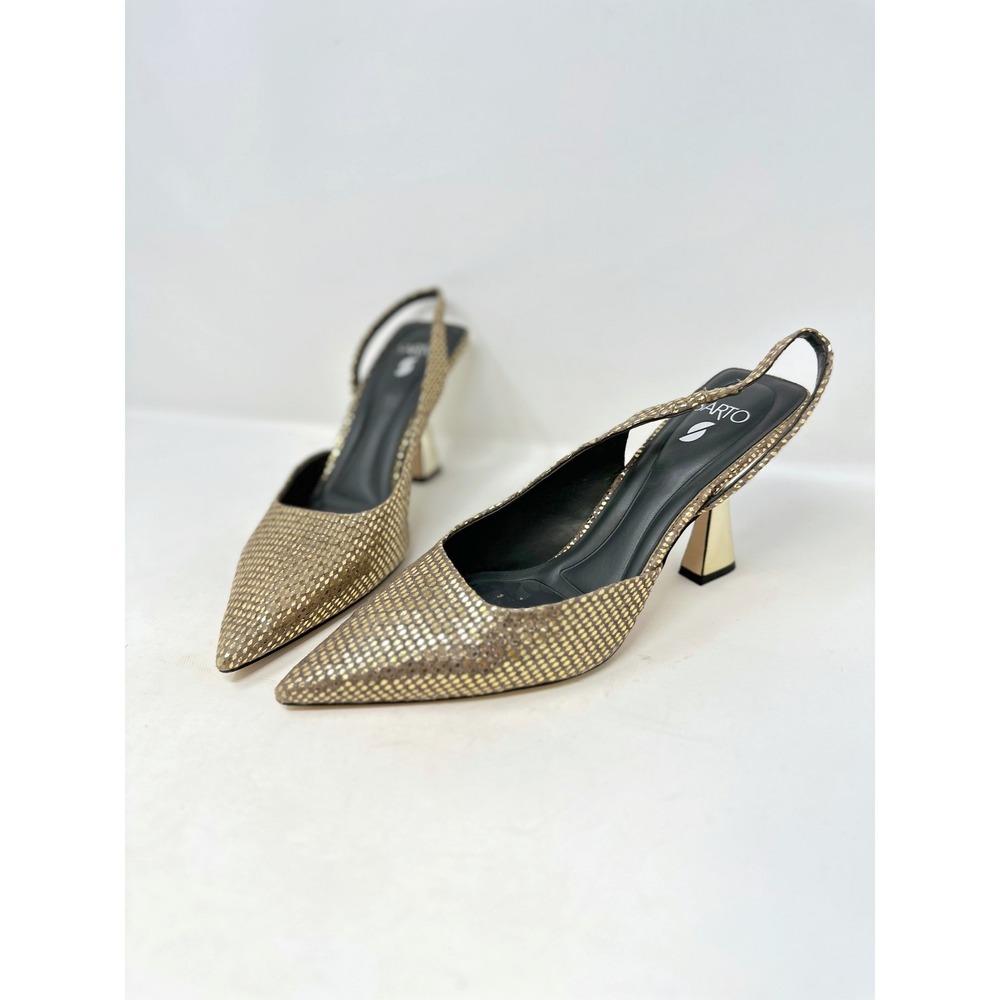 Franco‎ Sarto Arina Snake Embossed Metallic Sling Back Heels Gold 8